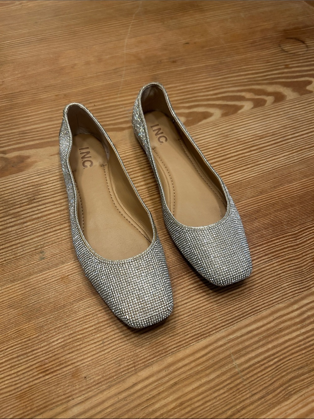 INC International Concepts Sparkling Silver Embellished Ballet Flats